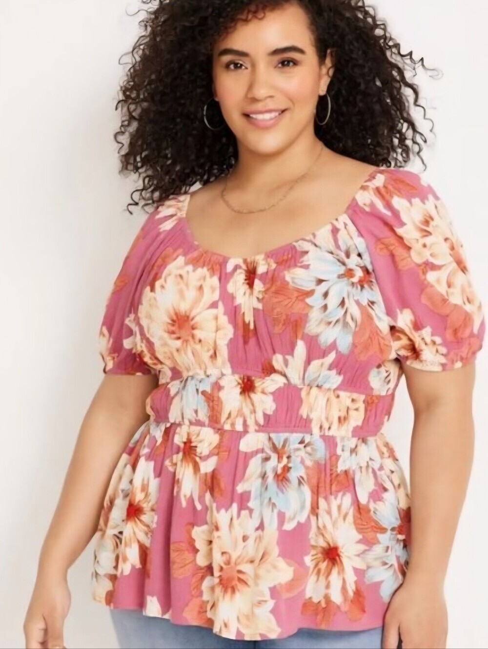 Maurice’s Floral Bubble Sleeve Blouse crinkle Gauzy Peplum Bloomcore Women's 2X